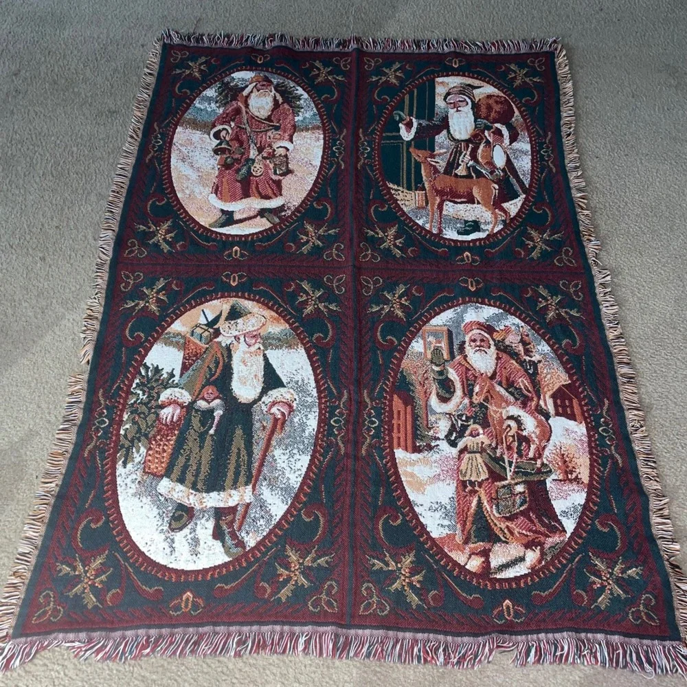 Goodwin Weavers Vintage Santa Claus Woven Tapestry Throw Blanket 100% Cotton USA